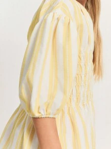 THE HAPPY LOOK Young Girls Striped Color Block Puff Sleeve Cinched Waist Flared Hem Dresses, Resort Style