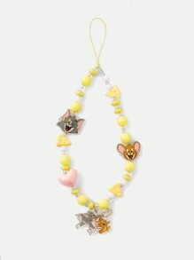 TOM & JERRY X SHEIN 亚克力卡通设计时尚可爱黄色手工心形串珠手机链手机挂绳