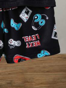 男童时尚电子游戏印花背心和短裤两件套内衣套装