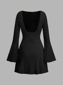 SHEIN EZwear 女式黑色针织露背短裙 - 黑色 - 查看 6