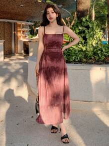 DAZY 女士度假休闲扎染吊带裙 夏季 - 紅色 - 查看 2