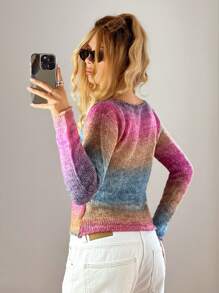 Forever 21 New Arrival Autumn/Winter Round Neck Fitted Cropped Long Sleeve Unique Multi-Color Striped Knitted Sweater - Multicolor - View 2