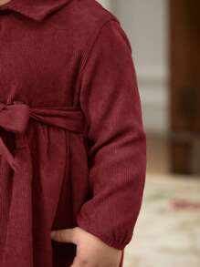 Cozy Pixies Abito casual da bambina con coulisse in vita, maniche a lanterna e collo a revers, in tinta unita, versatile