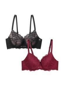 2pcs Plus Size Women Lace Comfortable Bra Set