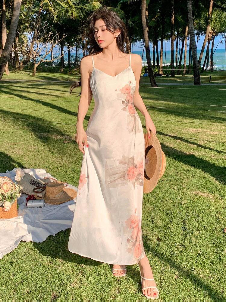 Women's Floral Print Elegant Slip Midi Dress Sundress,Dress For Wedding Cruise Outfit For Women