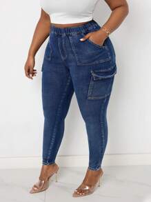 SHEIN Lady Plus Size Women's Jeans Skinny Stretch Overalls Blue Skinny Jeans Women Pants Halloween Pants Fall Pants Cowgirl Jeans Fall Women Pants