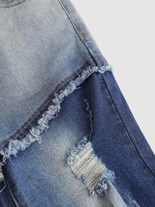 SHEIN Tween Girl Y2K Fashion Pocket Patchwork Frayed Ripped Fashionable Flared Jeans , Fall Winter - Medium Wash - View 4