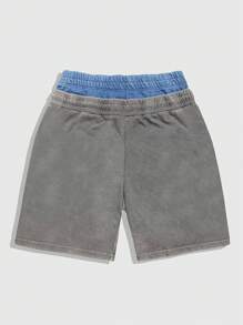 ROMWE MEN Men's Prep Washed Simple Casual Everyday Shorts - Grey - View 2