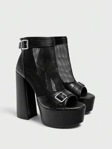 Cuccoo CUCCOO LuxiPop Bottes de cheville à la mode pour femmes, imperméables, à plateforme et talons hauts épais, avec mesh noir à l'avant, parfaites pour les fêtes du Nouvel An