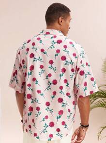 Manfinity VCAY 男士休闲宽松度假梭织衬衫，年轻人时尚日常穿着 - 粉色 - 查看 2