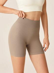 Lifespree Women Solid High Waist Slim Casual Sports Shorts Spandex Short