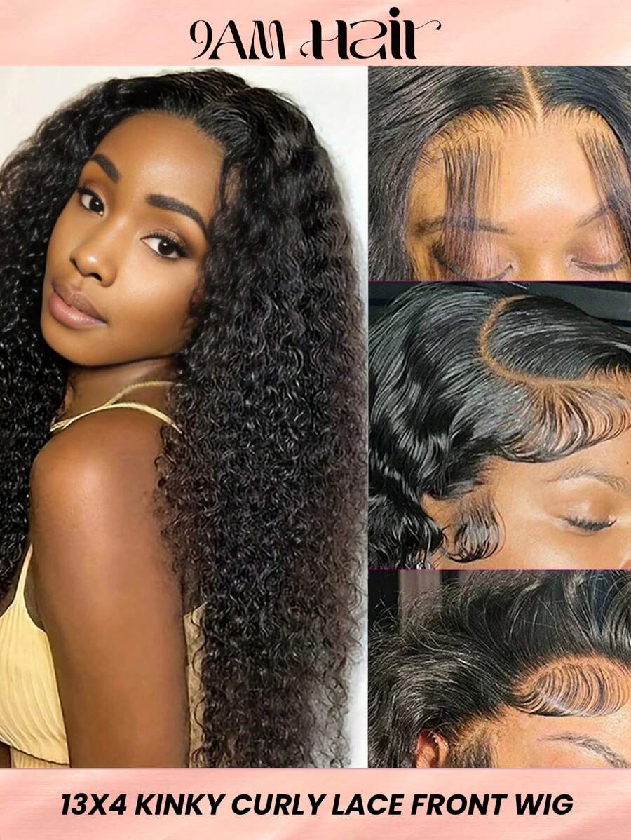 Curly Lace Front Wig Human Hair 13x4 Kinky Curly Transparent Lace Frontal Wigs with Baby Hair Pre Plucked Curly Wigs for Women 180 Density Glueless Brazilian Deep Curly Lace Front Wigs Human Hair Natural Black - Natural Black - View 1