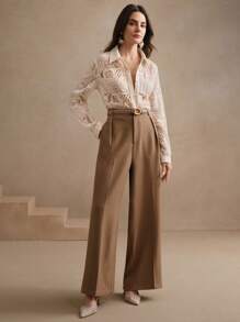 Anewsta New Women Elegant Ivory Lace Embroidery Jacquard Blouse, Spring - Apricot - View 7