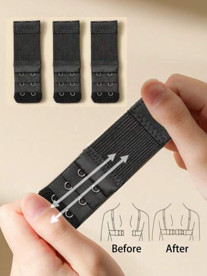 3 件套胸罩延长器套装 - 3.3x10 厘米黑色弹性胸罩延长带，2 个钩和 3 个钩可调节延长器，适用于女士内衣，舒适的大码胸罩背部扩展器，运动、旅行、日常穿着，透气且有弹性，返校必备