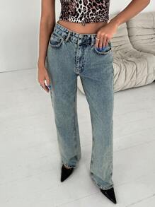 EURMUSE Women Mid-Rise Pocketed Straight Leg Casual Versatile Jeans - Medium Wash - View 1