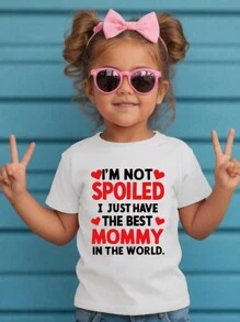 Jong meisje Letter Print Casual Comfortabel Mode Ronde Hals T-shirt