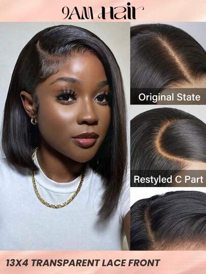 Transparent Lace Short Straight Bob 13 X 4 Lace Frontal Wigs 150%/180% Density 10-14 Inch Natural Black Color Pre-Plucked Natural Hairline  Lace Human Hair Top Quality Wigs For Women