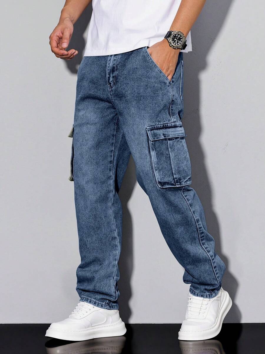 Manfinity Hypemode Men's Casual Cargo Jeans, Minimalist & Fashionable For Everyday Wear