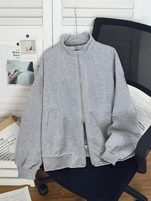 INAWLY Loose Stand Collar Zipper Utility Jacket For Women, Spring & Autumn