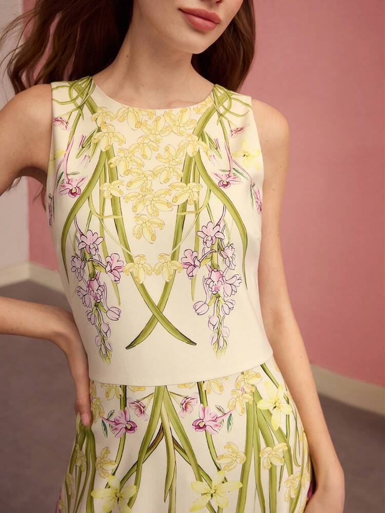 VESTIDO LONGO SEM MANGAS COM ESTAMPA FLORAL ELEGANTE, LOOK PARA O DIA DOS NAMORADOS