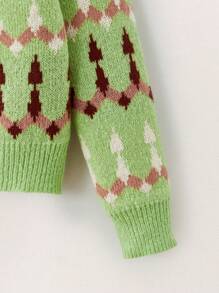 SHEIN Tween Boy Geometric Pattern Round Neck Raglan Sleeve Casual Sweater, Autumn/Winter - Beige - View 3