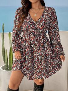 SHEIN Frenchy 大码长袖休闲连衣裙，简约时尚，适合日常穿着 - 彩色 - 查看 2