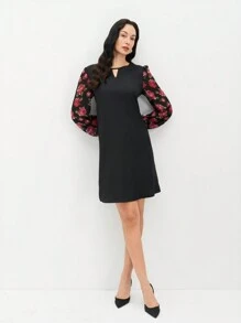 EMERY ROSE 女式拼接长袖雪纺花卉休闲吊带裙 - 彩色 - 查看 3