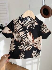 Young Boy Casual Funny Cute Resort Print Woven Shirt, Suitable For Beach Vacation, Summer Outing, Shopping, School, Garden, Beach, Birthday, Suitable For Spring, Summer, Autumn, Winter Seasons - Black - View 6