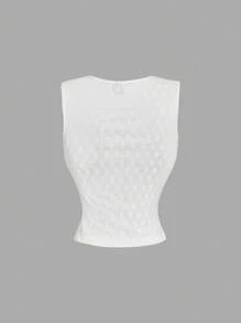 SHEIN MOD Camiseta sin mangas/Crop top con cuello de encaje blanco trenzado hueco para mujer