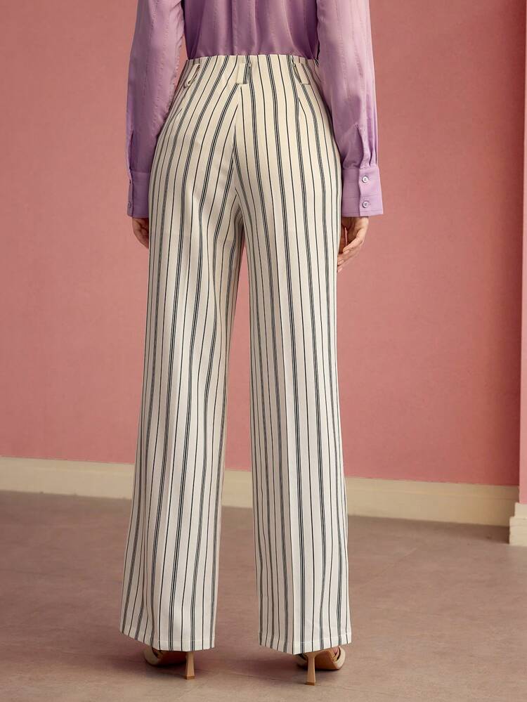 STRIPED SLANT POCKET FLARE LEG PANTS,SPRING/SUMMER