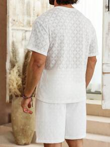 Palmeraft 男士休闲圆领短袖上衣短裤套装 - 白色 - 查看 2