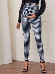 SHEIN 孕妇千鸟格紧身休闲裤，适合日常穿着