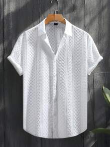 Manfinity Homme Camisa casual de manga corta con botones delanteros de unicolor para uso diario para hombres