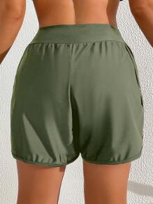 Swim Lushoire Shorts de playa de unicolor y diseño sencillo para uso diario en verano para mujer - Verde militar - Ver 2
