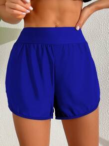 Swim Lushoire Women's Solid Color Double-Layer High Waist Casual Beach Shorts Summer