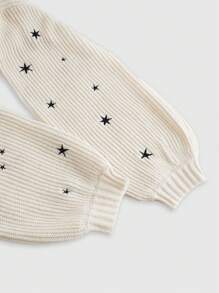 ROMWE High Neck Goth Black Mysterious Cat Embroidery Pullover Sweater - Apricot - View 4