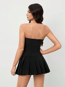 SHEIN Tall 春夏季女士露肩纯色褶皱简约连衣裙