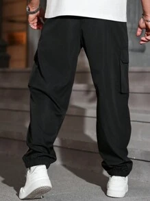 Manfinity Homme Plus Size Men's Casual Pants, Solid Color, Minimalist, Fashion, For Everyday Wear