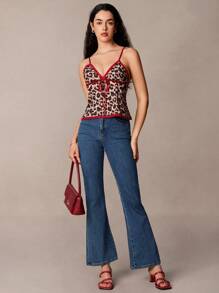 SHEIN Frenchy 女士豹纹撞色蕾丝吊带背心 - 彩色 - 查看 3