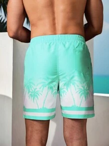 Surfspeed 男式抽绳腰部棕榈树印花口袋沙滩短裤 - 薄荷綠 - 查看 2