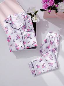 2pcs/Set Young Girl Casual Floral All Over Print Loose Long Sleeve Top And Pants Homewear Set - Multicolor - View 3