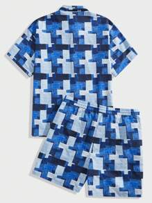 EASEVO Plus Size Men Loose Woven Shirt And Shorts Set