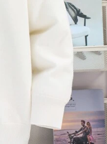 Sweter z dzianiny Casual Kids Tween Boys z haftem w blokach kolorów i literami, luźny krój i okrągły dekolt