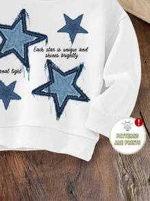 SHEIN Young Boys Casual Simple Pentagram Pattern Loose Crew Neck Comfortable Thickened Long Sleeve Sweatshirt, Suitable For Summer