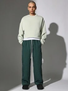 SUMWON Skater Fit Stripe Pants Wide Leg Retro Skater Relaxed Drawstring Trousers Streetwear Classic Casual All-Season Athletic Bottoms Comfort Lounge Pants