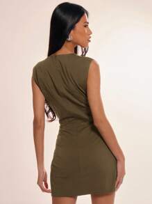 MUSERA Abito strutturato senza maniche con scollo quadrato, adatto per feste, primavera ed estate, vacanze - Verde militare - Visualizzare 3
