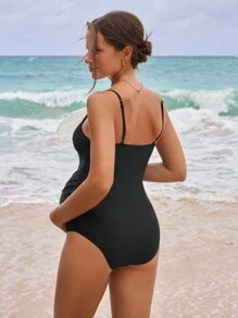 SHEIN Maternity One-Piece Black & White Color Block Oversized Bow Summer - Black and White - View 2