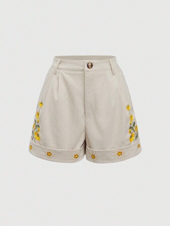 Hippie Shorts de mujer con bordado de margaritas estilo campo