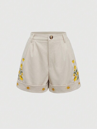 Hippie Short en style campagnard pour femme avec mini-marguerite brodée