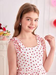 Tween Girl 心形网眼印花扭纹吊带吊带连衣裙 - 彩色 - 查看 6
